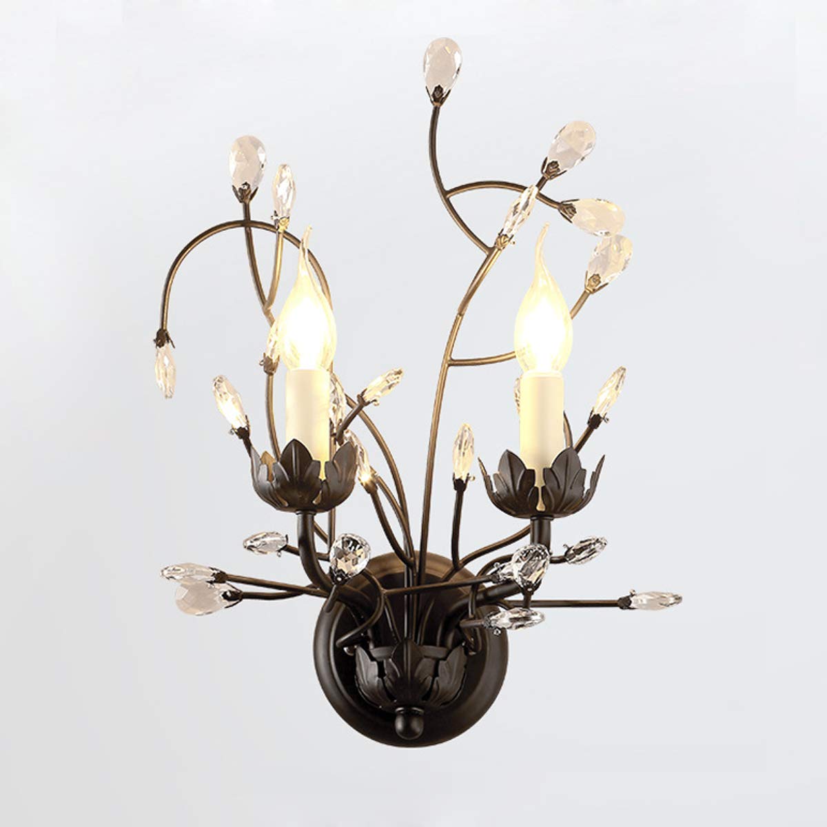 WXKAGF Lampa ścienna w stylu retro ze świecą z kryształową dekoracją K9, kinkiety z podwójną głowicą Wewnętrzne oświetlenie schodów w salonie, korytarz wejściowy, alejki Sypialnia Nocna kinkiet z