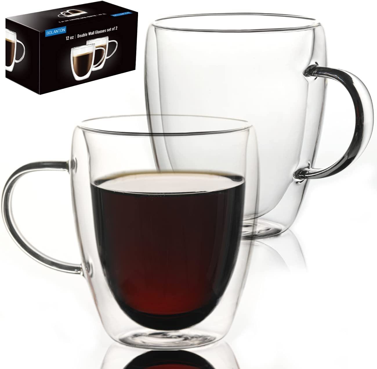 Buy Mugs 12oz Glass Espresso Cup Set of 2 Double Wall Insulated Clear Coffee Mugs With Handle