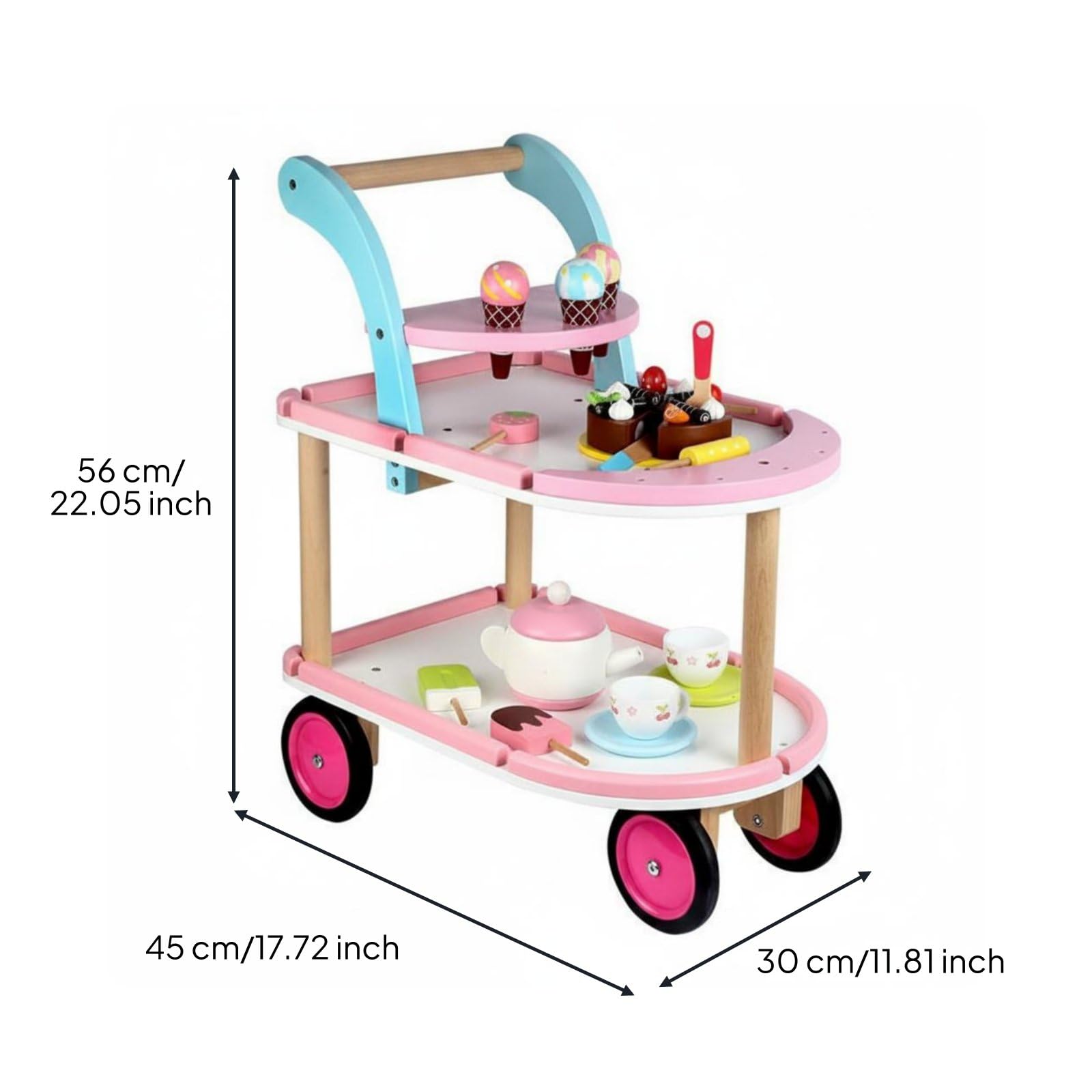 Qianly Eisdielenwagen mit Rollen Eisverkaufsstand aus Holz Soziale Fähigkeiten Holz-Eisdiele für Kinderzimmer