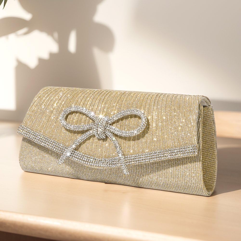 Bolso de mano de noche con lazo para mujer, formal, boda, fiesta, graduación, bolsa cruzada
