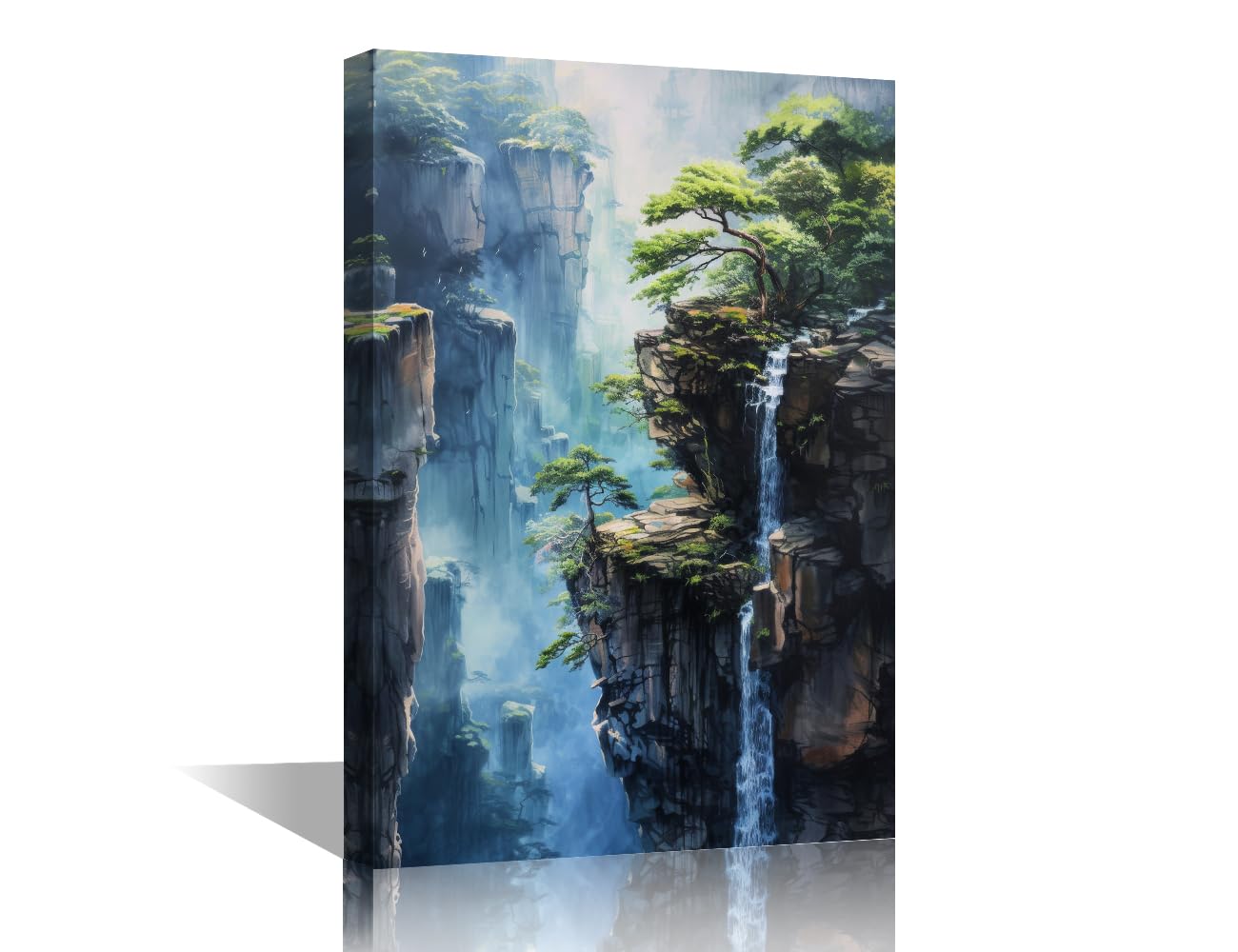 TISHIRON Mountain Landscape Wall Art for Living Room Cliff Canvas Wall Art Pictures Posters Green Leaf Modern Wall Decor Art for Bedroom Office Tree Paintings Giclee Framed Ready to Hang, 18x12in