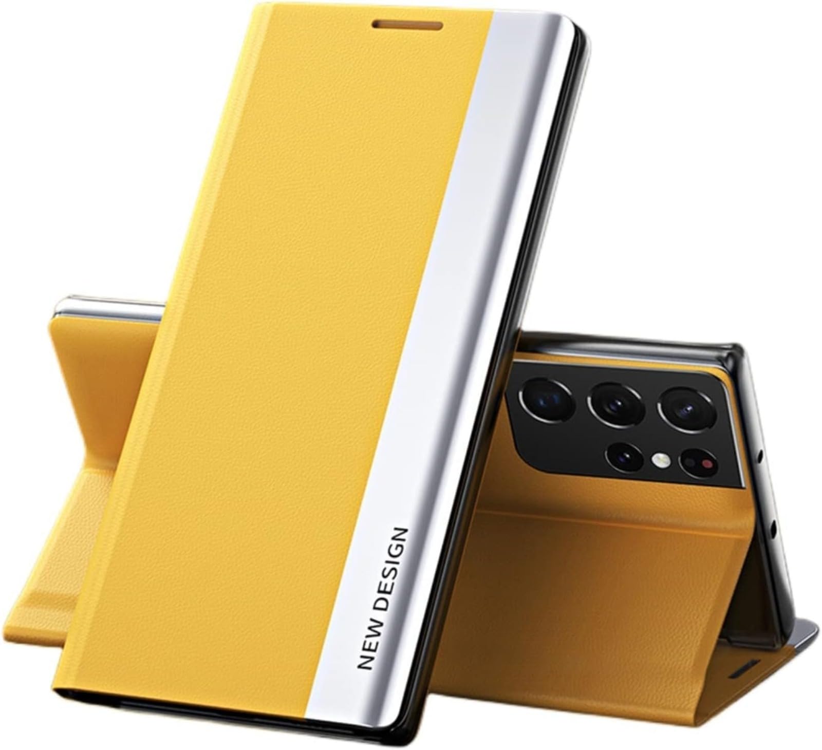 Étui en cuir pour Samsung S10 jaune à rabat avec support - 8