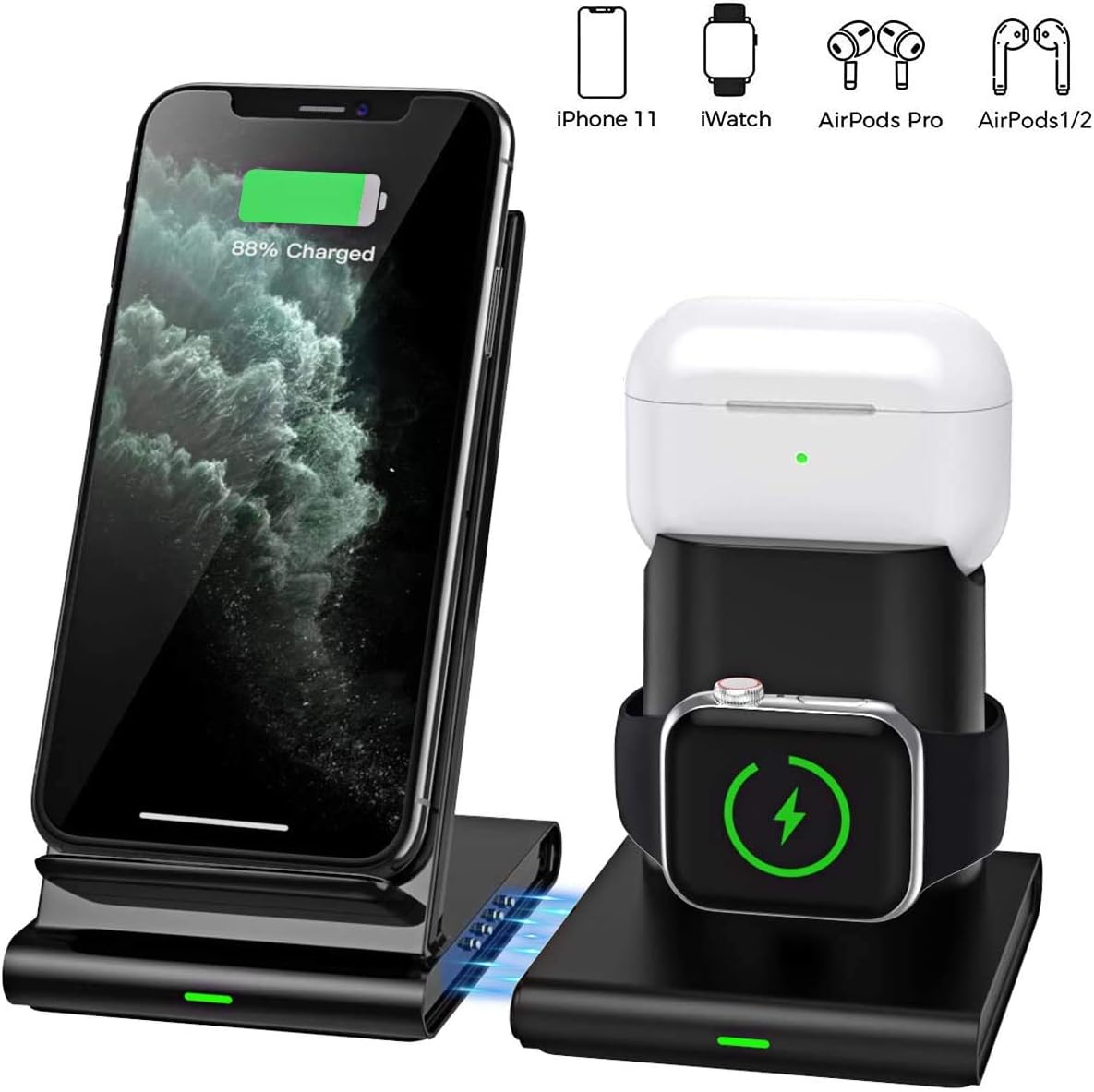 Free Shipping Over $50 COULAX Wireless Charger, 3 in 1 Wireless Charging Station for Apple Watch, AirPods Pro, Fast Charge Stand Compatible with iPhone 11 Pro/XS Max/XS/X/XR (Not Include QC 3.0 Adapter)
