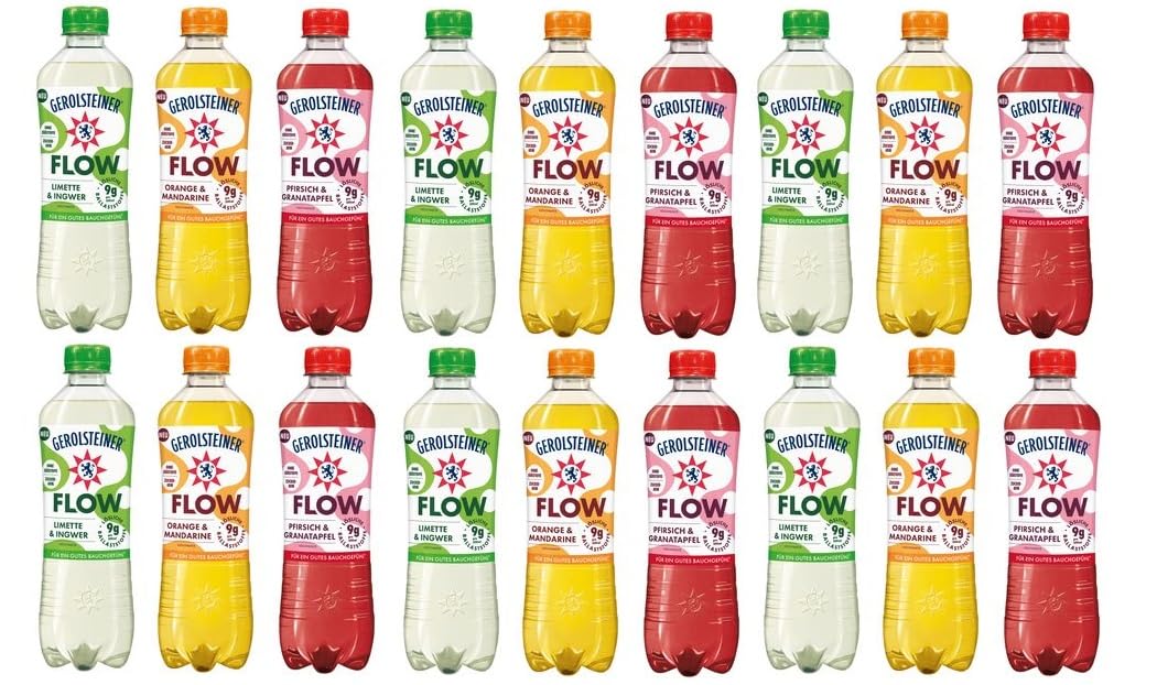 18 x Gerolsteiner Flow Mix Orange/Granatrapfel/Ingwer a 0,5l EINWEG Pfand + Space Riegel von Onlineshop Bormann