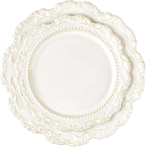 Sungmor Juego de vajilla de porcelana clásica francesa de estilo anaglifo, incluye dos platos de 8.6 y 10.6 pulgadas, juegos de platos de cerámica