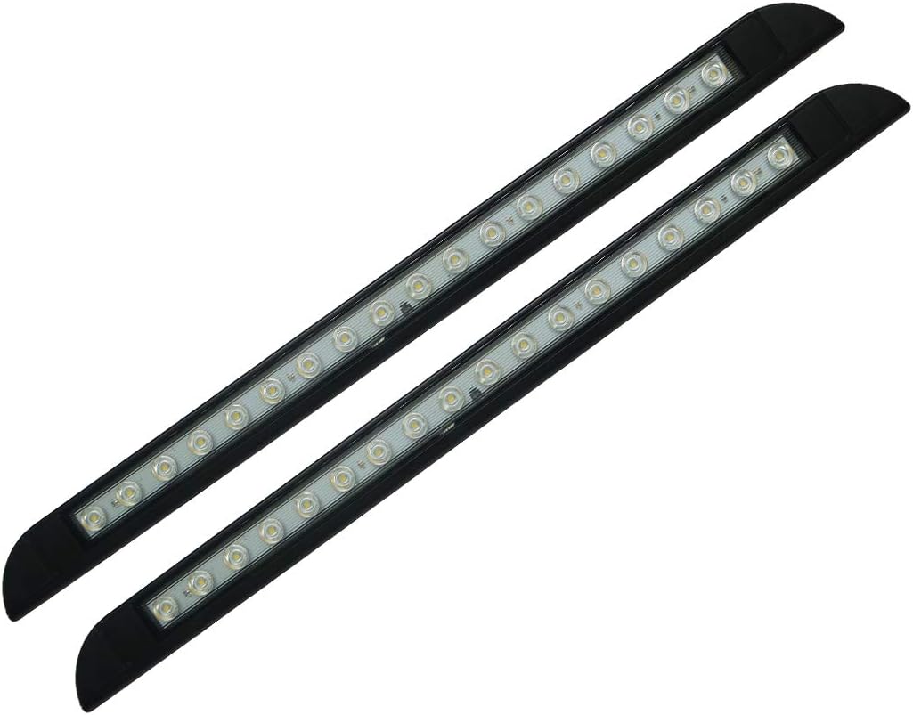 20" RV Camper LED Awning Porch Utility Light Fixture, 40° Down Angle Beam, 6000K Cool-White Super Bright, 12V/24V DC, High Light-Output Low Ampere Draw, Plastic Housing Black Finish, 2-Pack