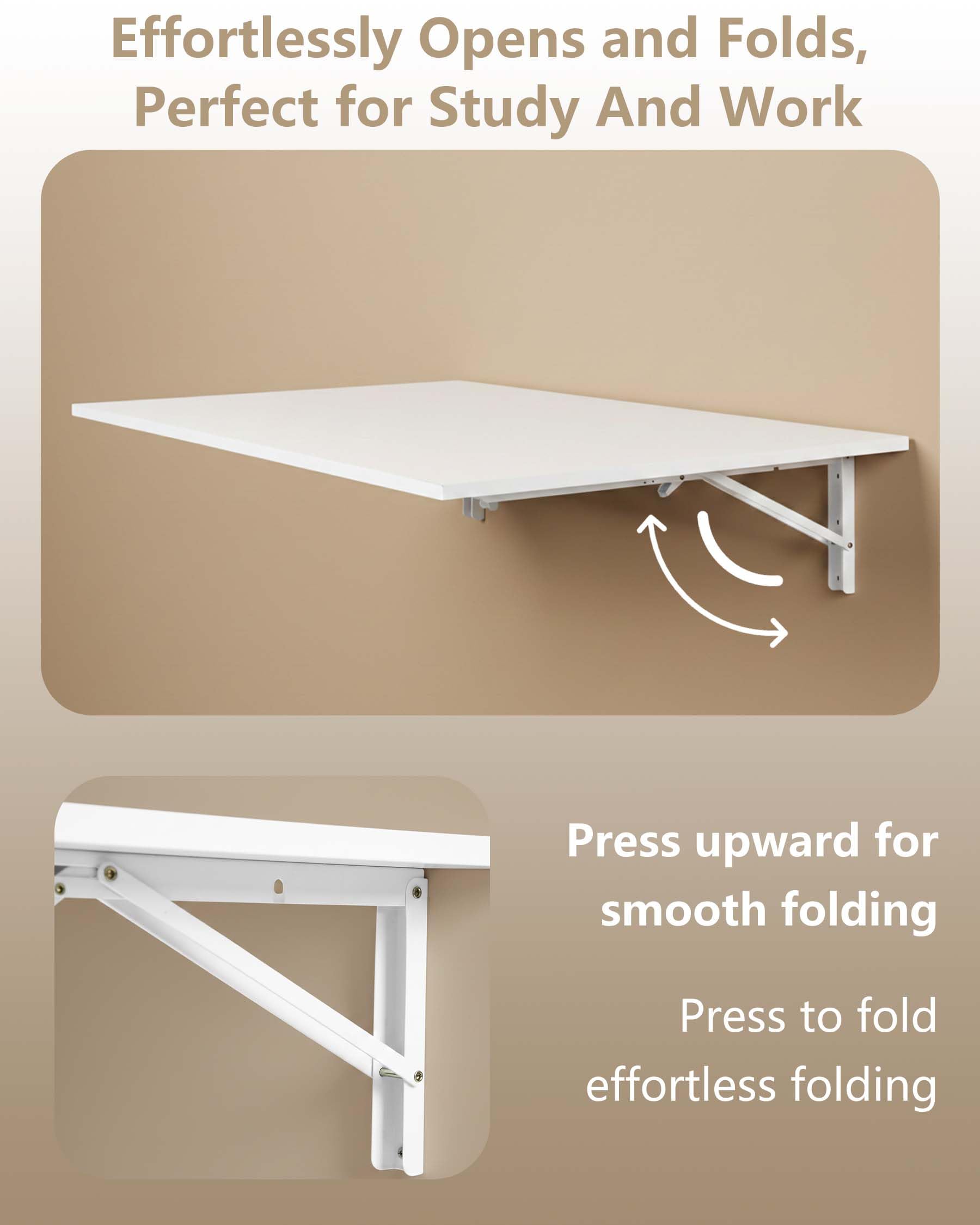 Table murale pliante 100 x 60 cm - Table murale pliable et peu encombrante - Pour bureau, cuisine, buanderie, montage mural - Blanc