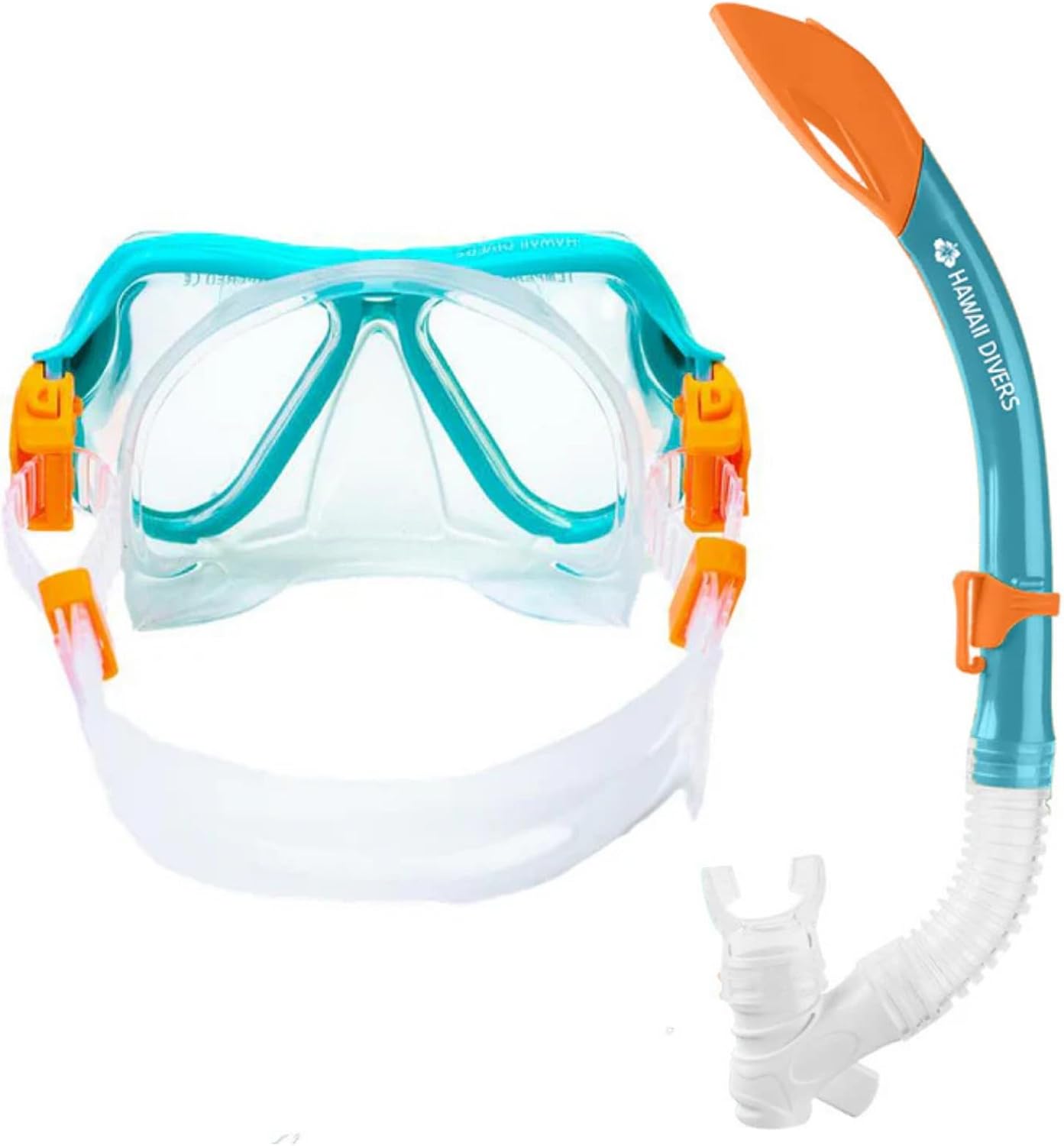 Hawaii Divers Turtle Snorkel Combo Set - Kids Snorkeling Mask with Snorkel, Swim Goggles Snorkel Mask Ages 4+, Snorkeling Mask Tempered Glass Lenses, Kids Goggles Quick-Release Buckles