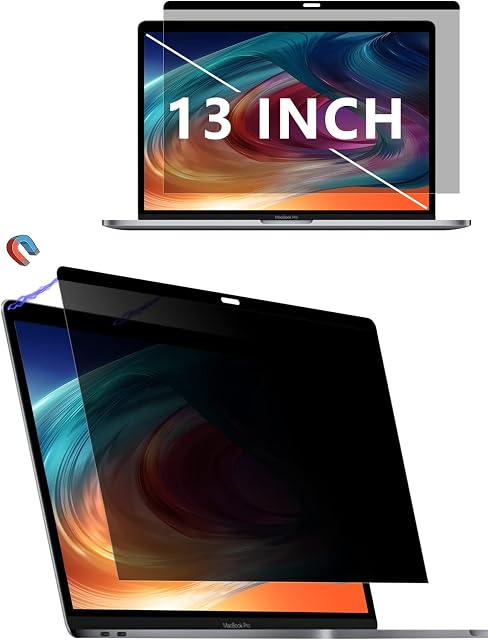 Magnetic Privacy Screen for MacBook Pro 13 Inch(2022-2016) MacBook Air 13 inch(2021-2018), Removable Macbook Pro 13 / Air 13 Screen Protector Privacy Anti-Spy Anti-Blue Light Laptop Privacy Filter