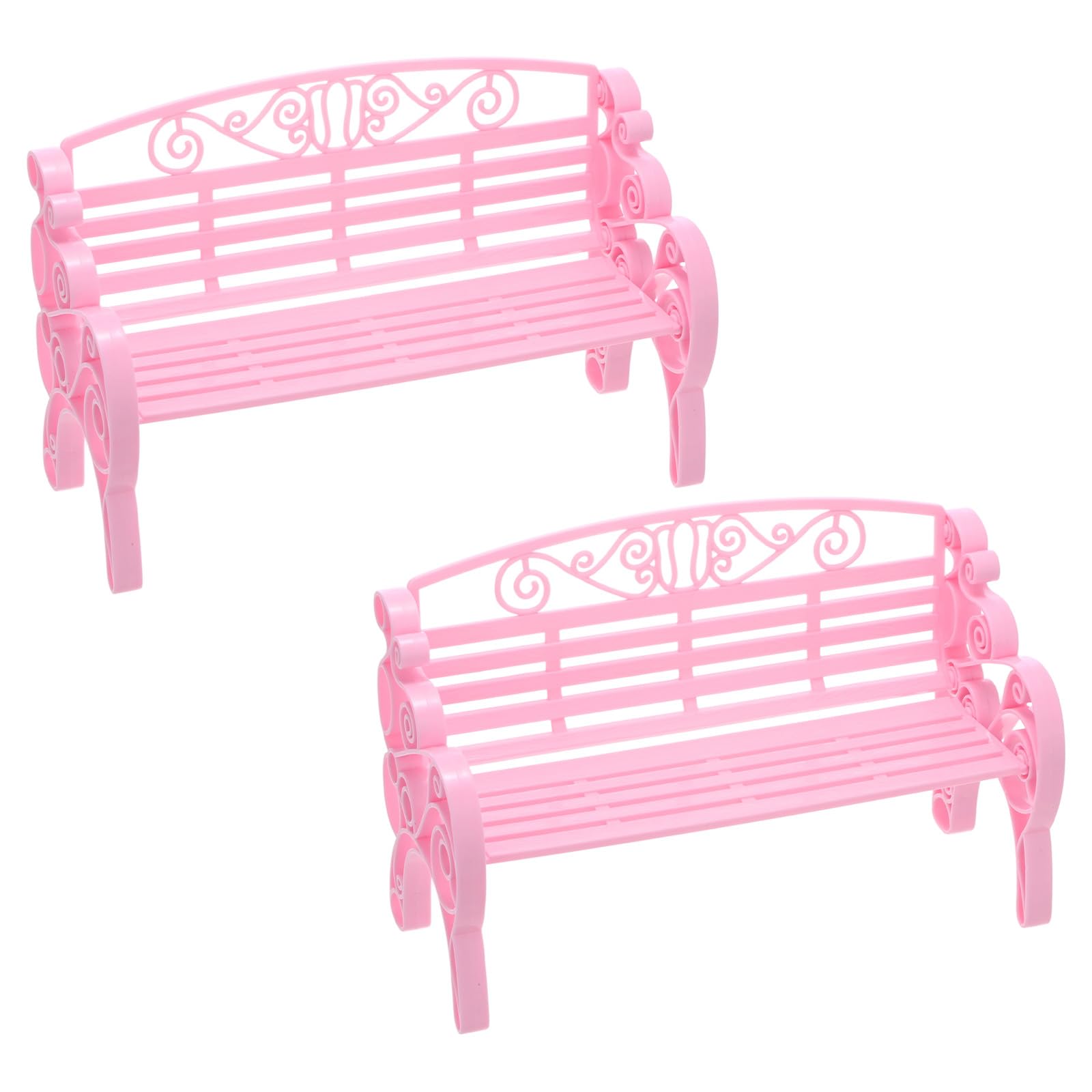 M METERXITY 2-Pack Miniature Park Bench Models, 8.7x3.5x5.5 Inch ABS Mini Garden Chair Furniture for Fairy Garden/DIY Micro Landscaping/Dollhouse, European Style Bench Toys [Pink]