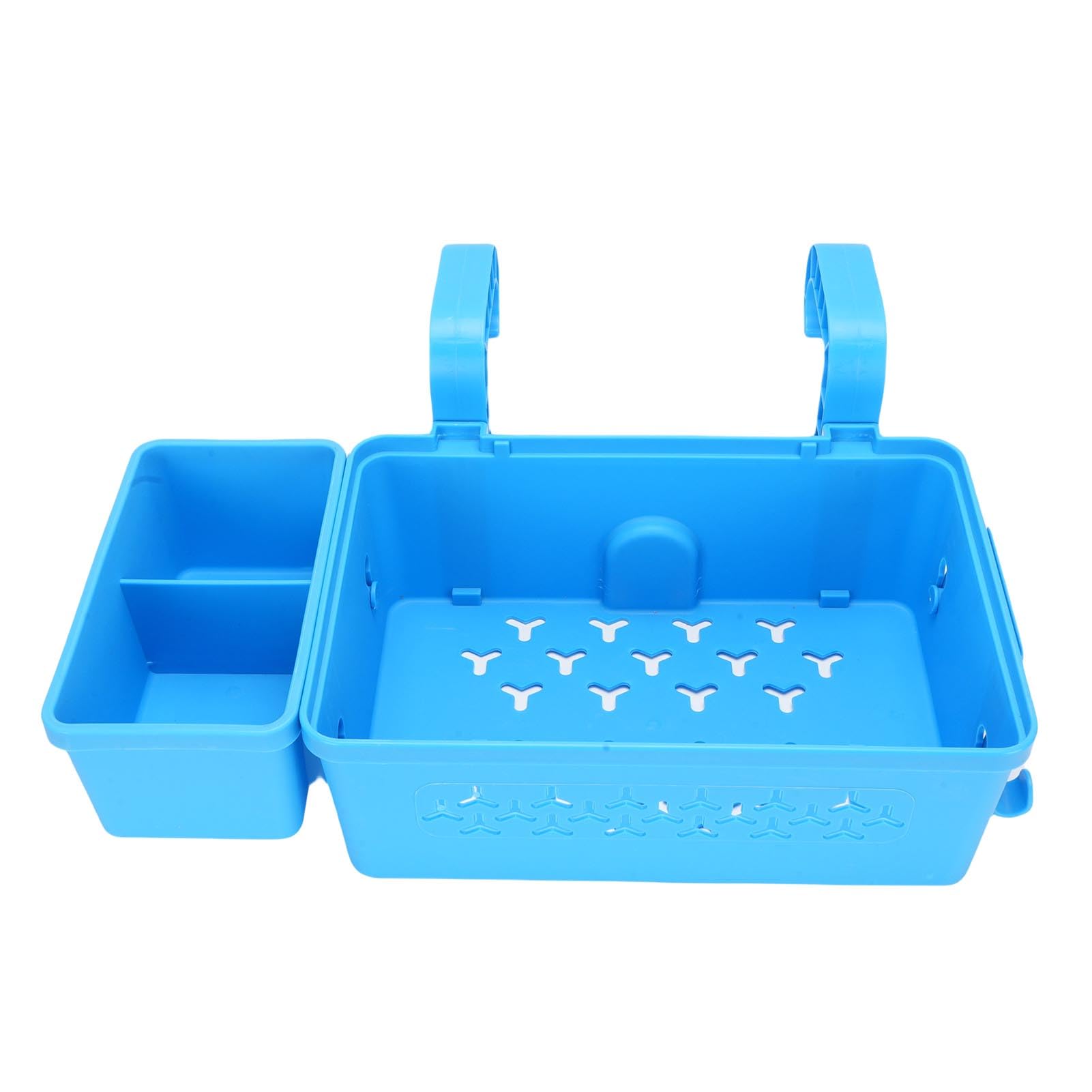 Cesta de Almacenamiento para Piscina con Portavasos, Organizador Colgante de Plástico, Accesorio de Gran Capacidad para Piscinas Elevadas y Espacios Al Aire Libre (BLUE)