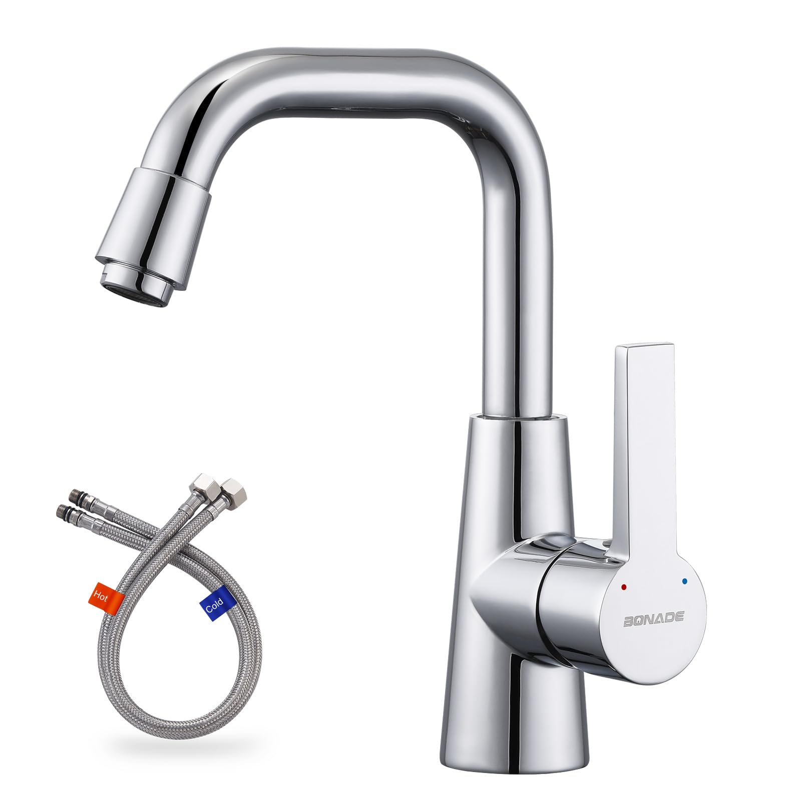 BONADE Robinet Salle Bain, Mitigeur Lavabo Rotatif à 360°, Robinet Lavabo en Laiton Chromé, Robinet Salle de Bain à Eau Chaude et Froide Robinet Lavabo Salle de Bain Pour Salle de Bain et Cuisine