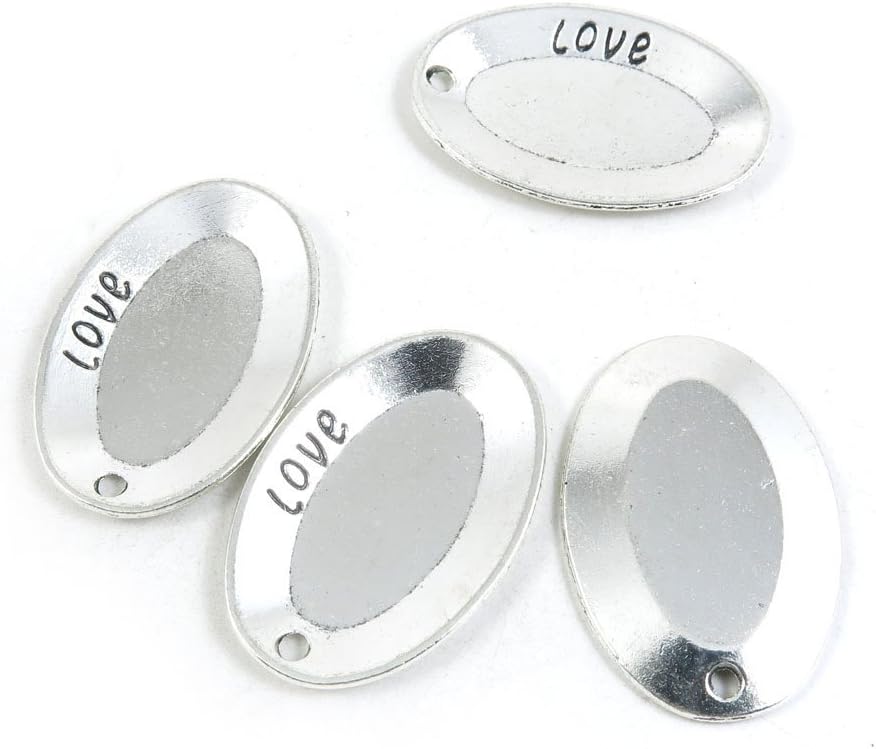 Antique Silver Tone Jewelry Making Charms Pendant Findings Craft Supplies Bulk Lots Arts U7UC0 Love Plate