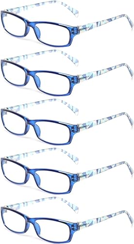 Miniatura 1 de Kerecsen - Anteojos de lectura para mujer, 5 pares modernos, bisagra de resorte con estampado de patrones (paquete de 5, azul, 1.0)