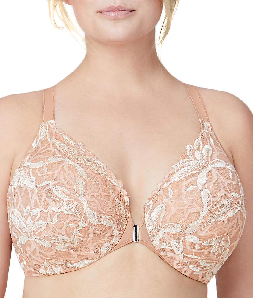 Bramour by Glamorise Women's Full Figure Plus Size Underwire Front Close Racerback Floral Lace Bra-Noho #7005