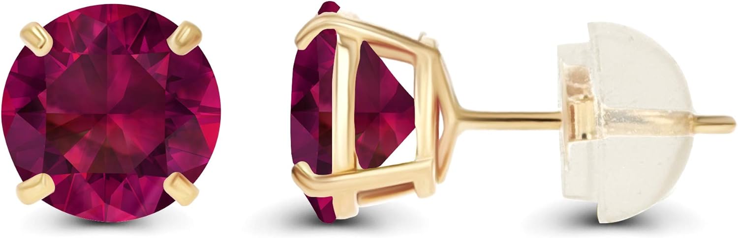 Solid 14K Yellow or White or Rose Gold 6mm Round Genuine Birthstone Gemstone Prong Set Stud Earrings For Women - Image 2