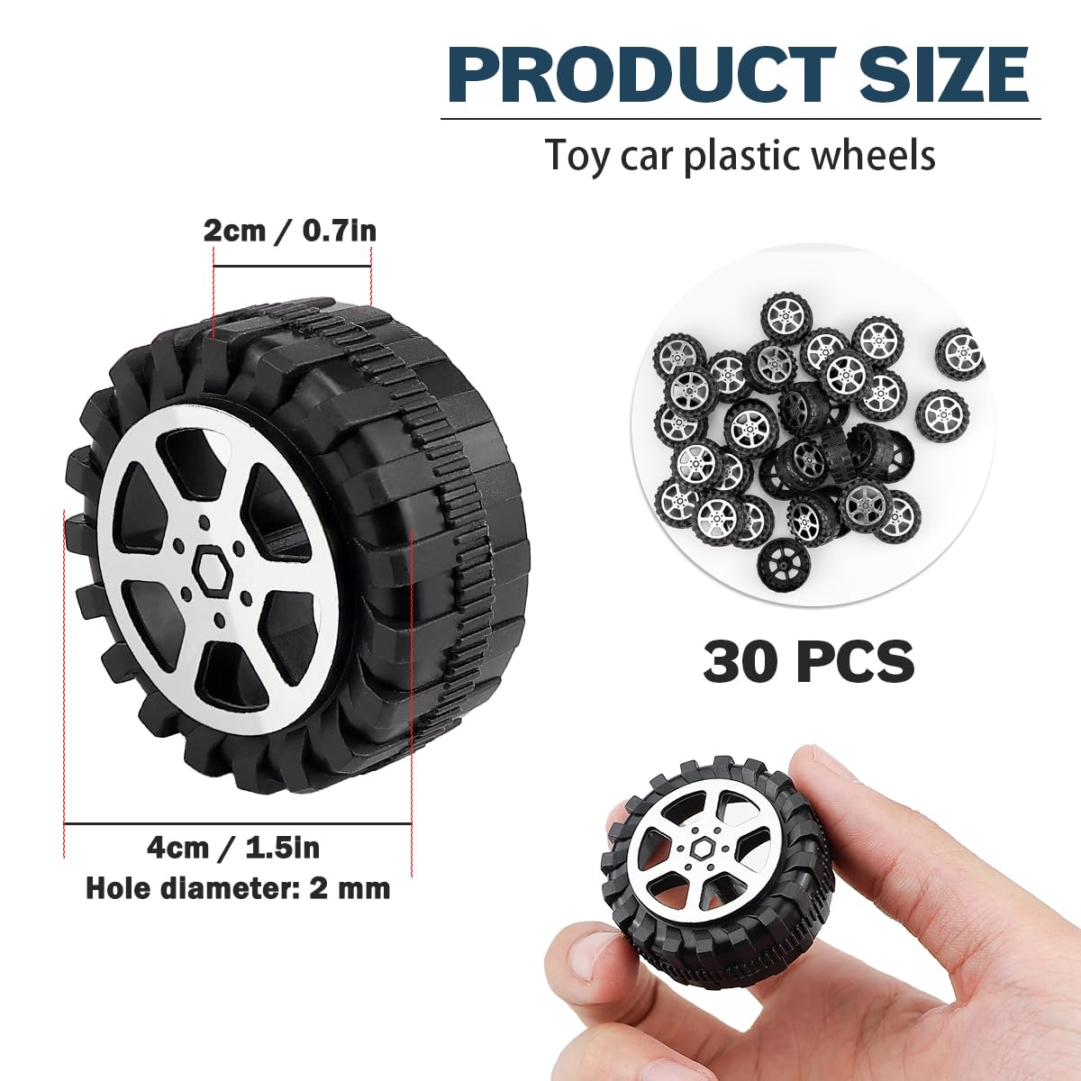 LNQ LUNIQI 30Pcs Black RC Car Tires, 42mm Plastic RC Drift Car Wheels Rims, Toy Model RC Spare Parts for Remote Control RC Car - Image 2