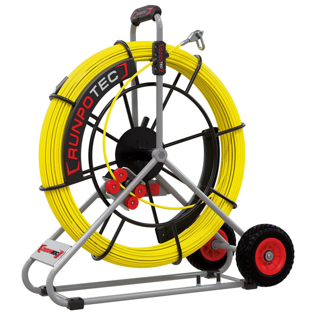 runpotec Tige en fibre de verre inclus 120 m, diamètre 9 mm acier Enrouleur, diamètre 730 mm – Mobile, filetage RTG, diamètre 12 mm, K-10086
