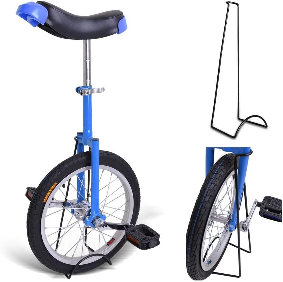 18" Inches Wheel Skid Proof Tread Pattern Unicycle W/ Stand Uni-Cycle Bike Cycling BLUE