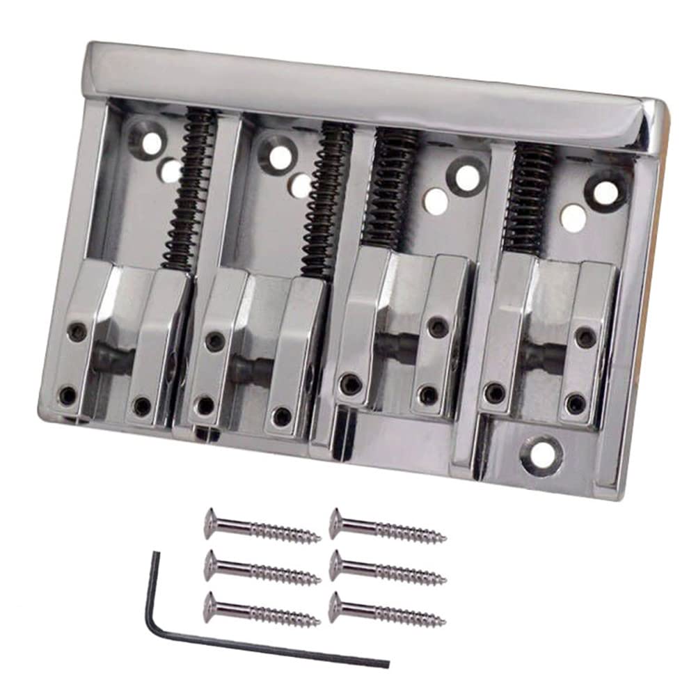 JD.Moon Vintage 4 String Bass Bridge Tailpiece A-style Roller Saddle Bridge Top Load or String Through Body (Chrome)