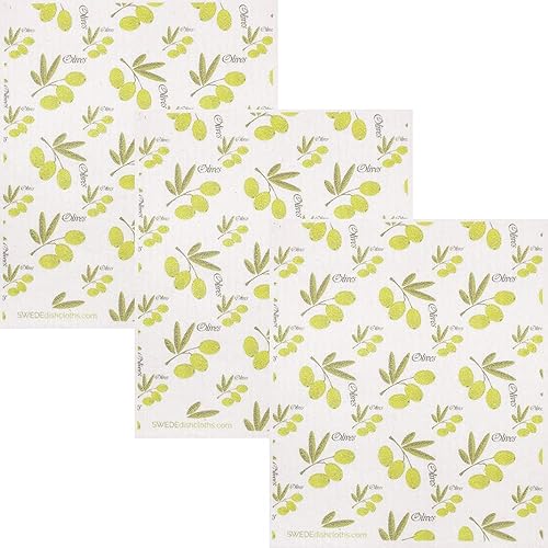 SWEDEdishcloths Paquete de 3 paños suecos multiusos (Olive Collage) para limpieza