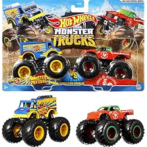 Hot Wheels FYJ64 – Monster Trucks 1:64 2er-Pack Sortiment mit riesigen Rädern, ab 3 Jahren