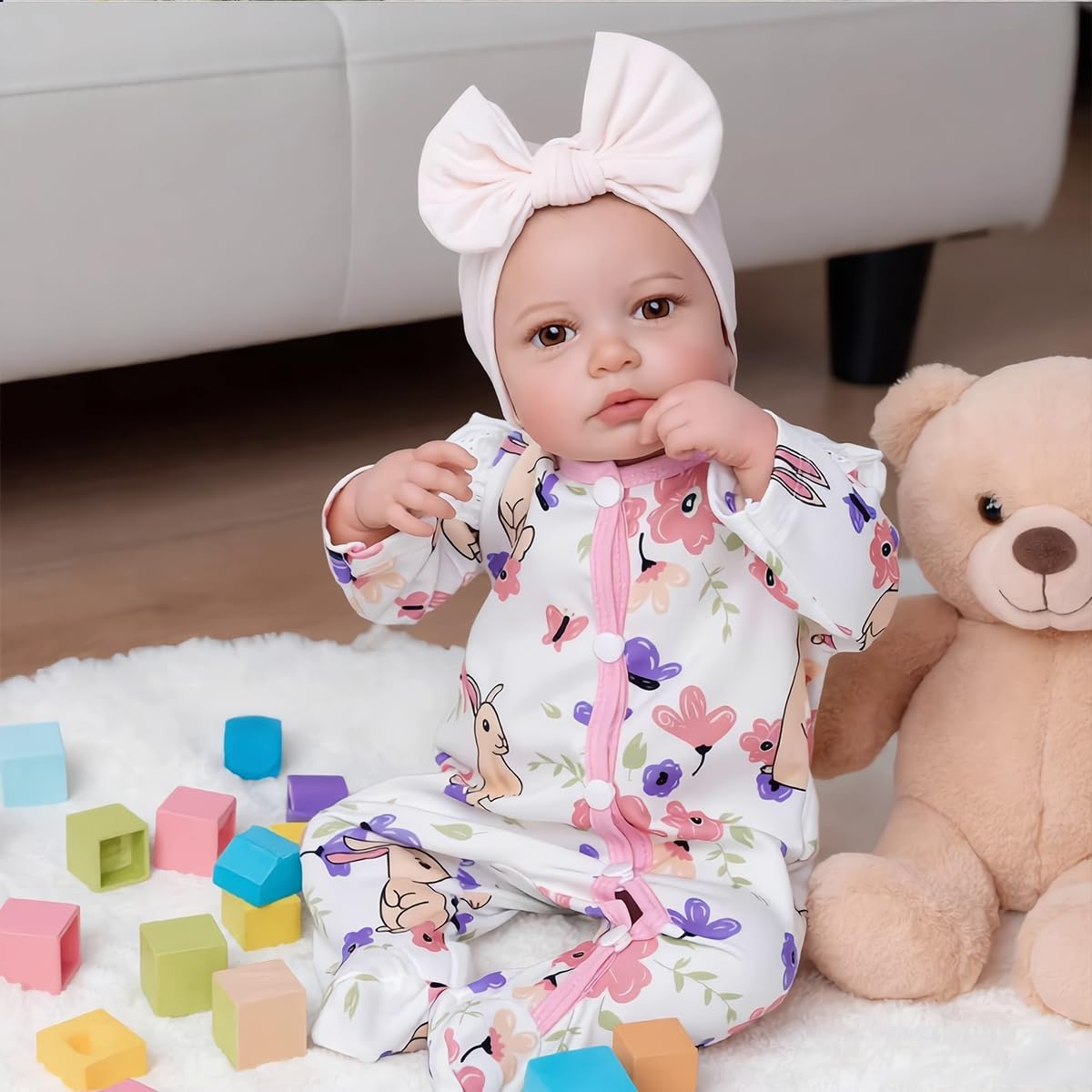Bambola neonata realistica da 19 pollici con gli occhi aperti, bambola neonata realistica da 48 cm, arti in vinile realistici e corpo in tessuto di cotone, bambola realistica come regalo di compleanno
