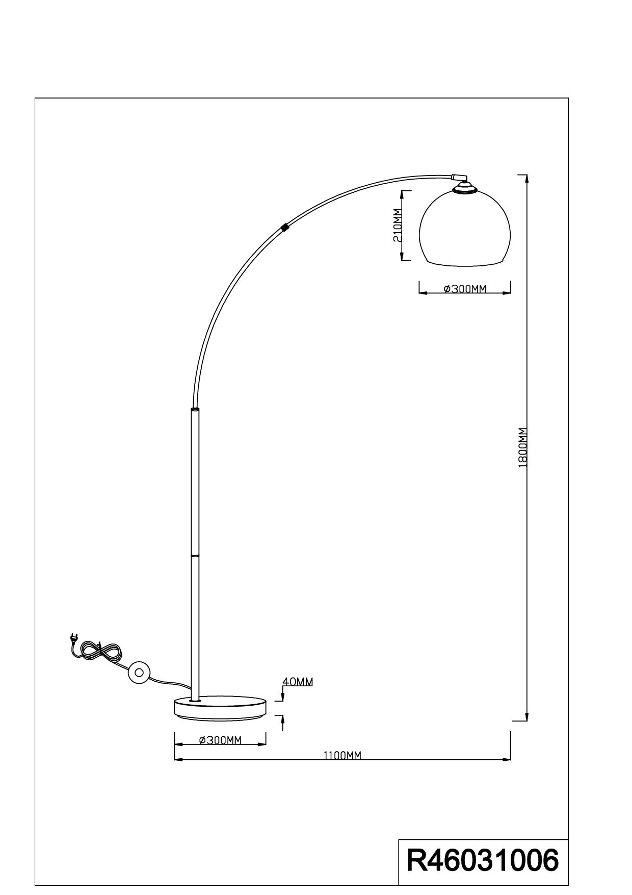 Reality Leuchten Lampa łukowa Brasilia R46031006, metal chrom, klosz akrylowy biały, bez 1 x E27