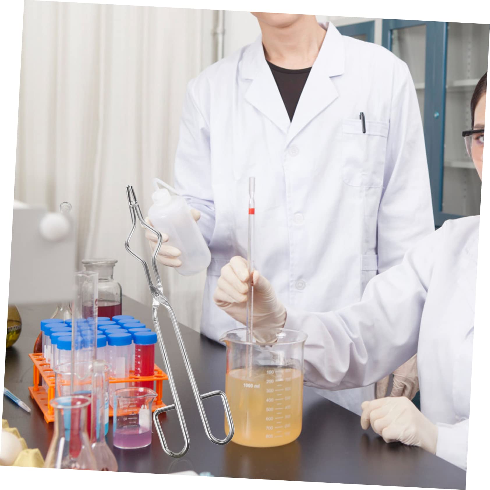 1pc Flask Clamp Crucibles Dish Holder Refining Casting Tool Forceps Clamp Lab Clamp Crucible Pliers Stainless Steel Clip Crucible Clip Chemical Supplies Beaker Clamp Silver FUNOMOCYA