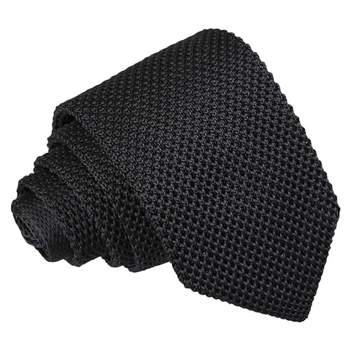 Tomsey Men's Black Knitted Funeral Tie Pointed End Vintage Smart Formal Cotton Luxury Business Necktie for Groom Wedding Skinny Standard Tie