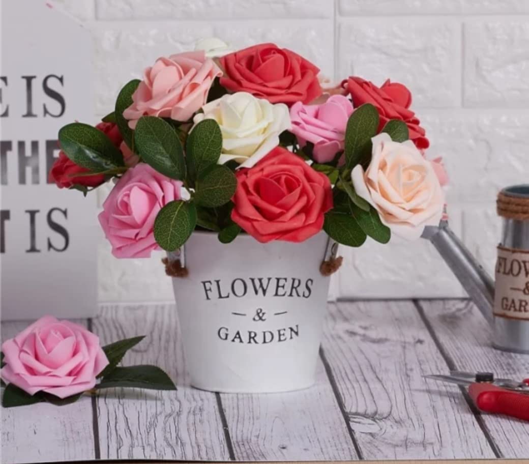 50 Rose Artificiali In Schiuma Con Stelo - Aspetto Realistico - Rosse Per Bouquet Fai Da Te, Matrimoni, Decorazioni - 5
