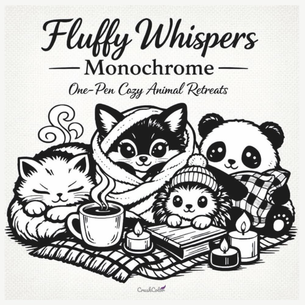 Fluffy Whispers Monochrome: One-Pen Cozy Animal Retreats