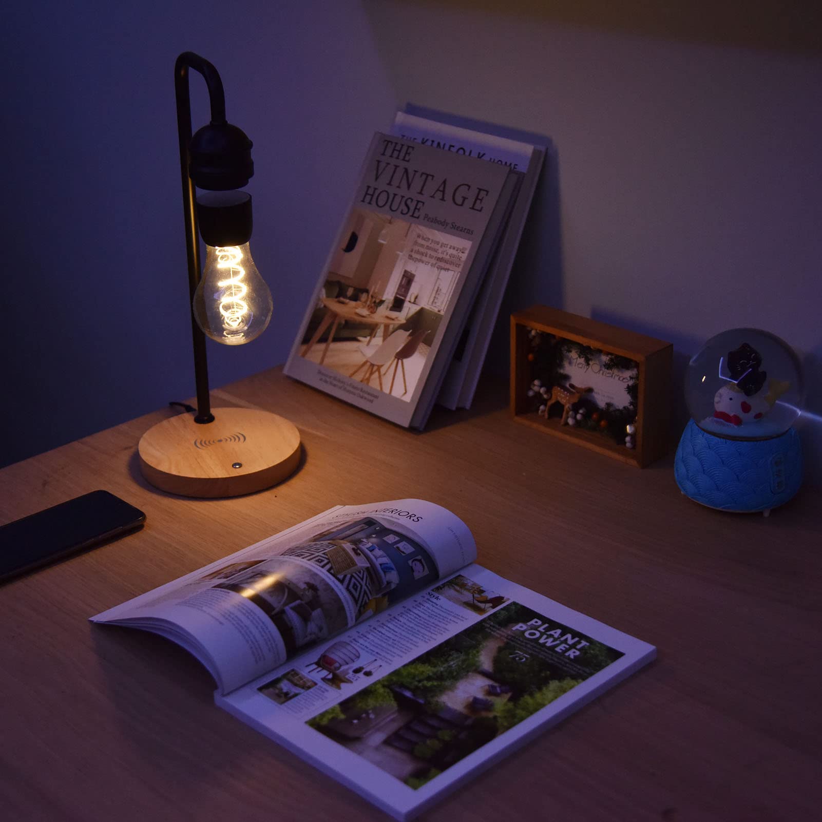 Asixxsix Lampadina A Levitazione Magnetica Con Base In Legno E Ricarica Wireless - Luce Notturna LED, 380 Mm, Spina UE - 4