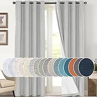 Vista 14 de PrinceDeco Cortinas de lino 100% opacas para dormitorio/sala de estar, reducen el ruido, cortinas de ventana con bloqueo de luz, cortinas