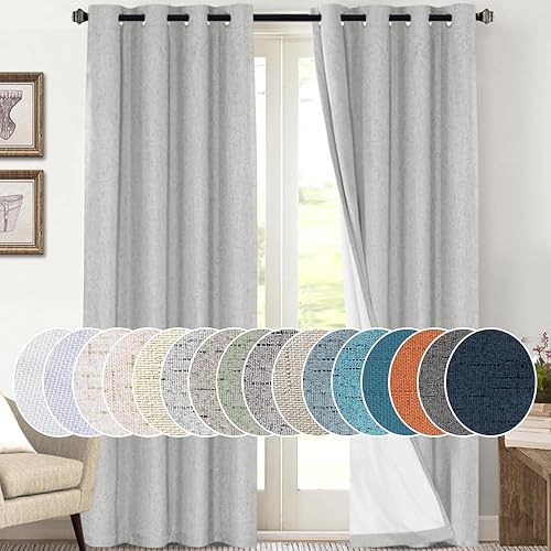 Miniatura 14 de PrinceDeco Cortinas 100% opacas, mezcla de lino natural, 84 pulgadas de largo, oscurecimiento de la habitación, cortinas opacas sólidas para sala de