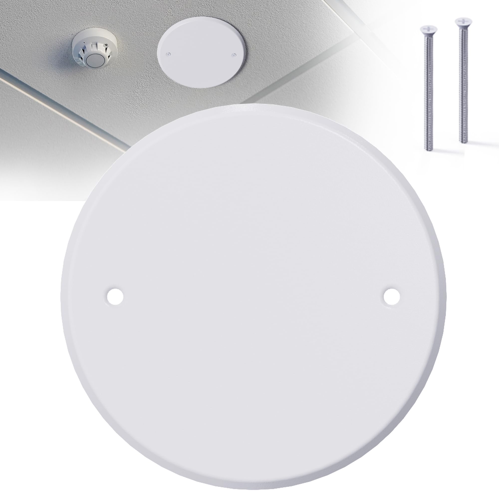 1 Pcs Smoke Detecte Cover Plate, 5 Inch Metal Round Blank Ceiling Cover Plate, Outlet Cover Plate For Junction Box And Wall Light Hole, Electrical Box Covers With Hole Spacing 3.5 Inch-image-3