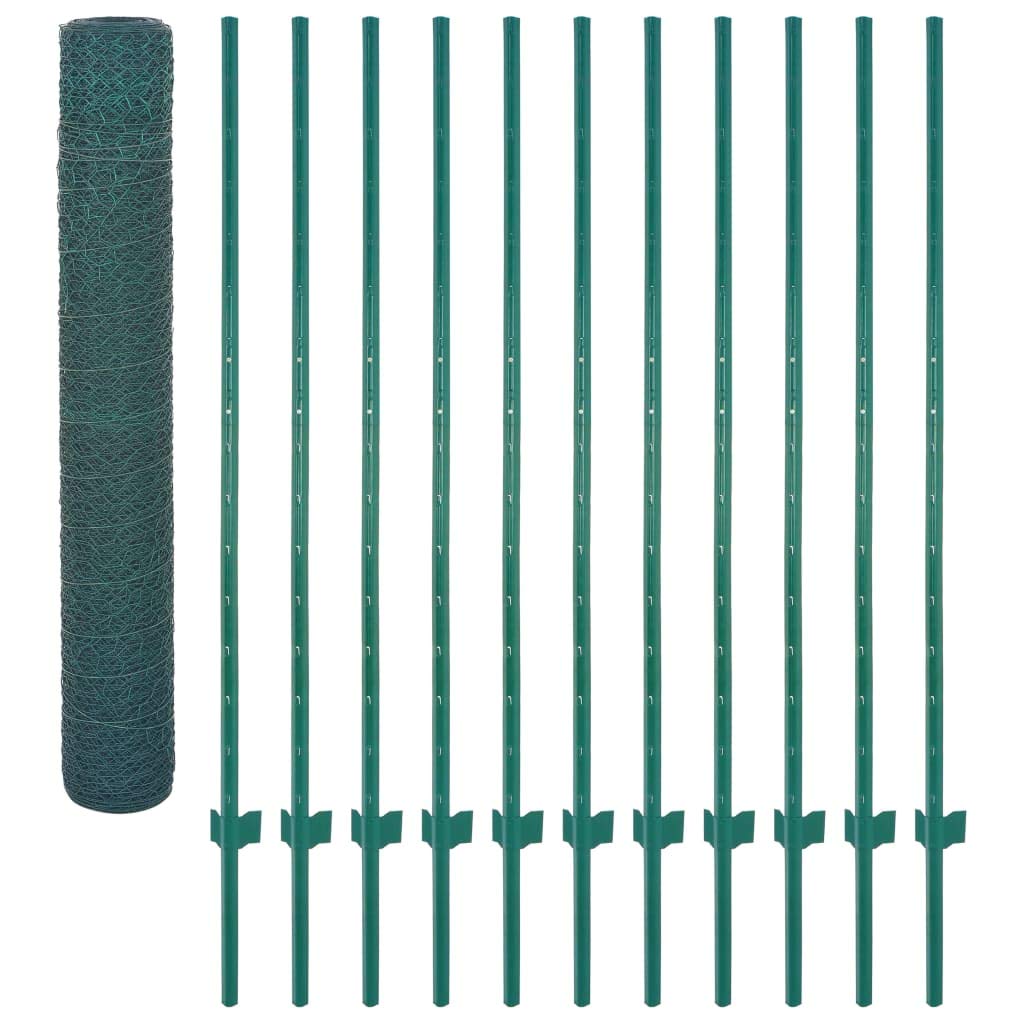 vidaXL Valla de malla alambre con postes acero verde 25x2 m