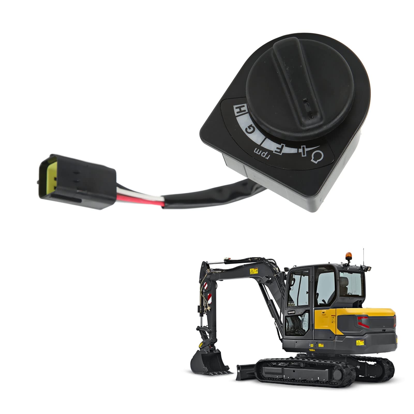 Interruptor del Motor del Acelerador Unidad Selectora de Perilla del Acelerador del Motor Duradera para Excavadora EC220D EC250D ABS de Alta Resistencia 1 Unidad