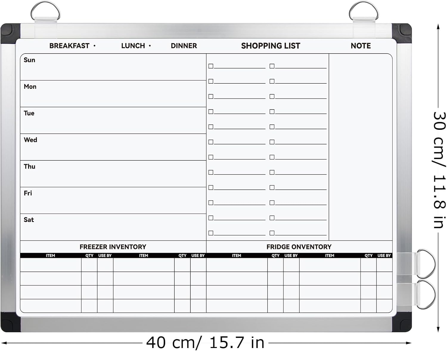 EAONE Weekly Meal Planner & Whiteboard for Wall Double-Sided, 16 x 12 IN Magnetic Dry Erase Menu Board for Kitchen/Food Calendar/Grocery Shopping Lists, with 8 Markers & Eraser & 4 Magnets