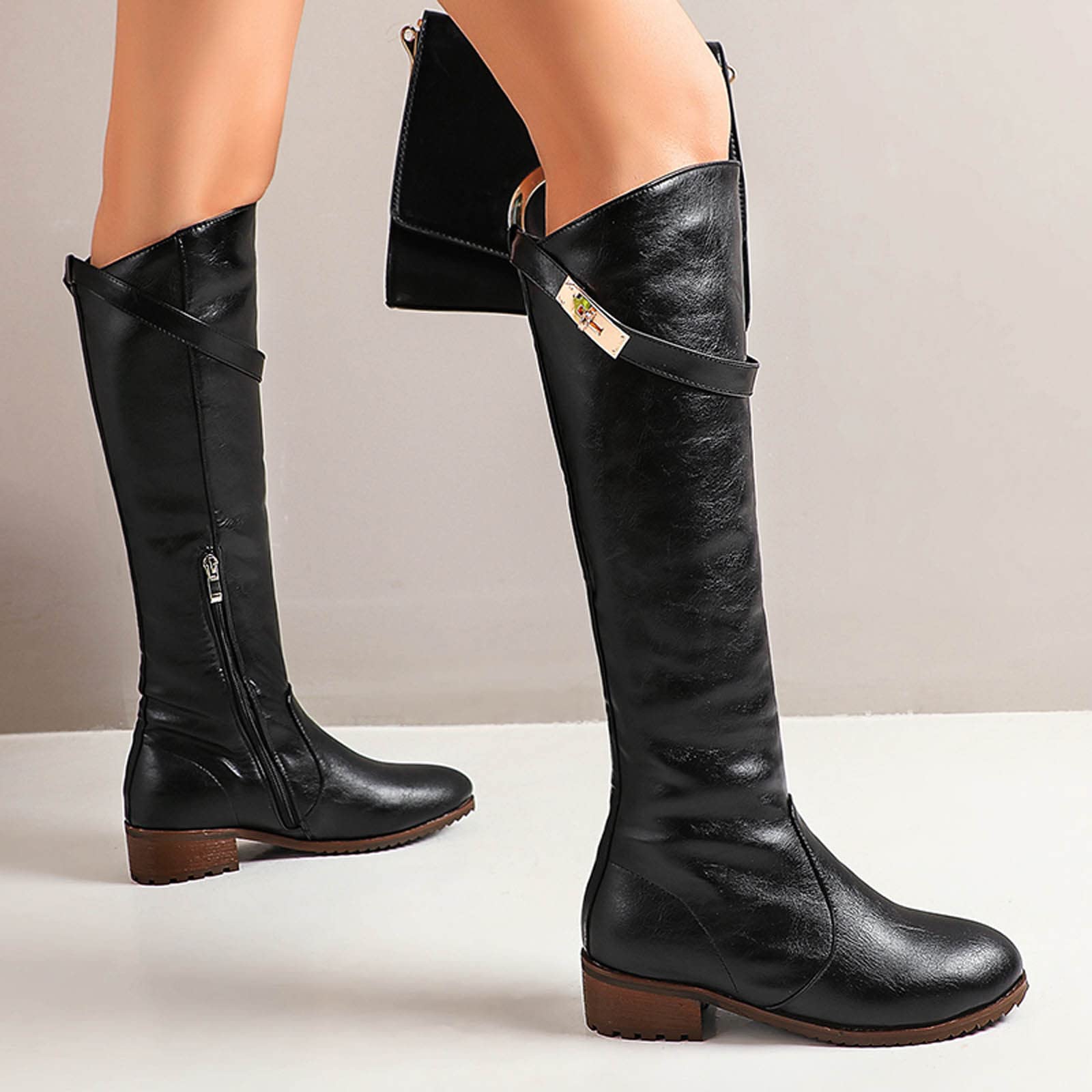 2023 Bottes à hauteur du genou pour femmes Bottes de cow-boy occidentales imperméables et confortables, à enfiler en dehors des chaussures d'hiver pour femmes