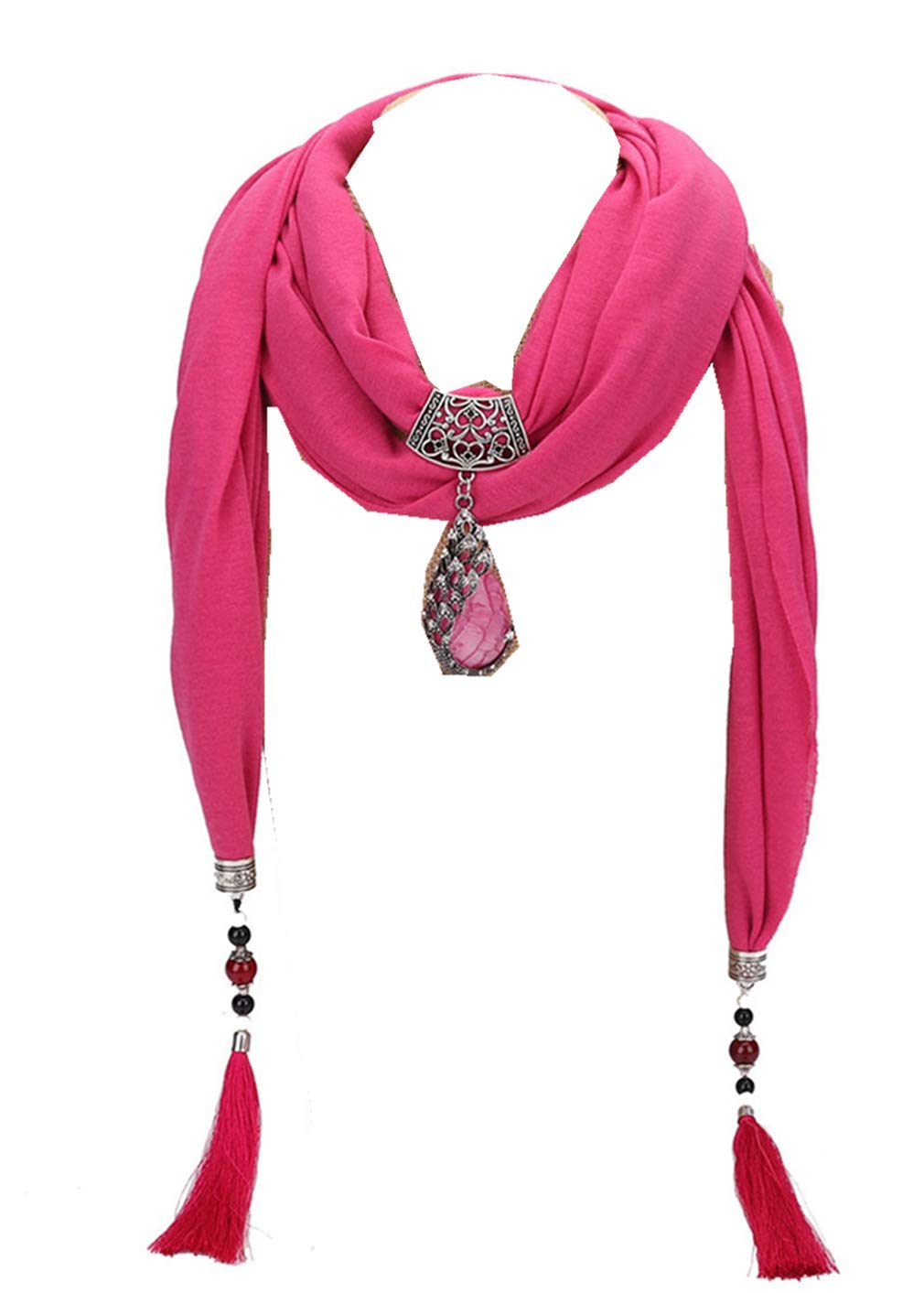 Ulalaza Women's Style-4 Scarf Bead Pendant Scarf Charm Ethnic Style Infinity Scarves Scarf Necklace