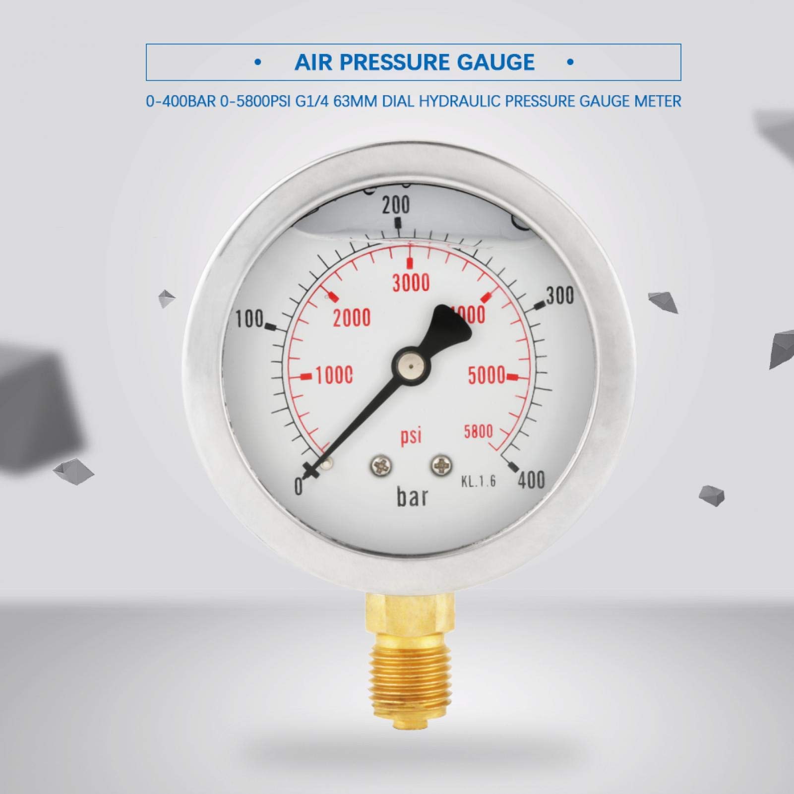 Manomètre Hydraulique 0-400bar / 0-5800psi, avec raccord fileté G1 / 4 ", Plage de Mesure, Un Excellent Outil de Mesure de Pression avec des Performances Stables