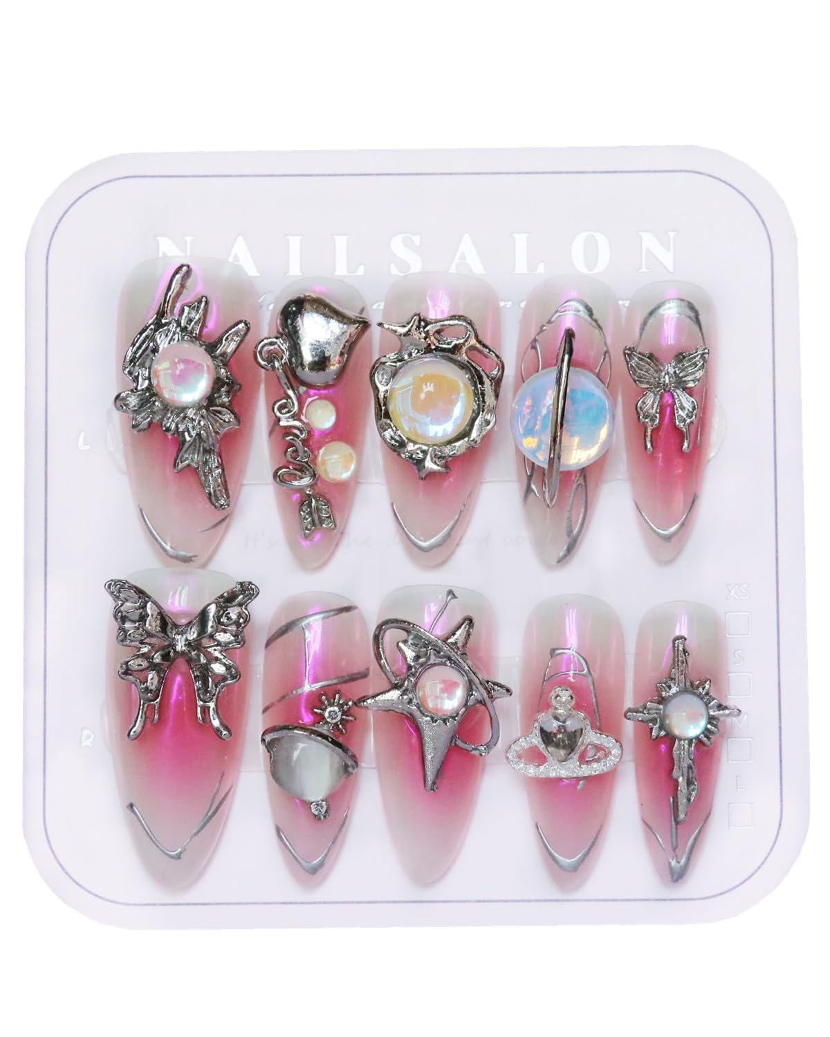 CAMILCY Press on Nails Handmade Nails Luxury Reusable Fake Nails long Almond Armor Gradient Pink Diamonds Hand Painted Salon Loveful Design Acrylic GelUV Finished For Women 3D Nails 10PCS (A044, M)