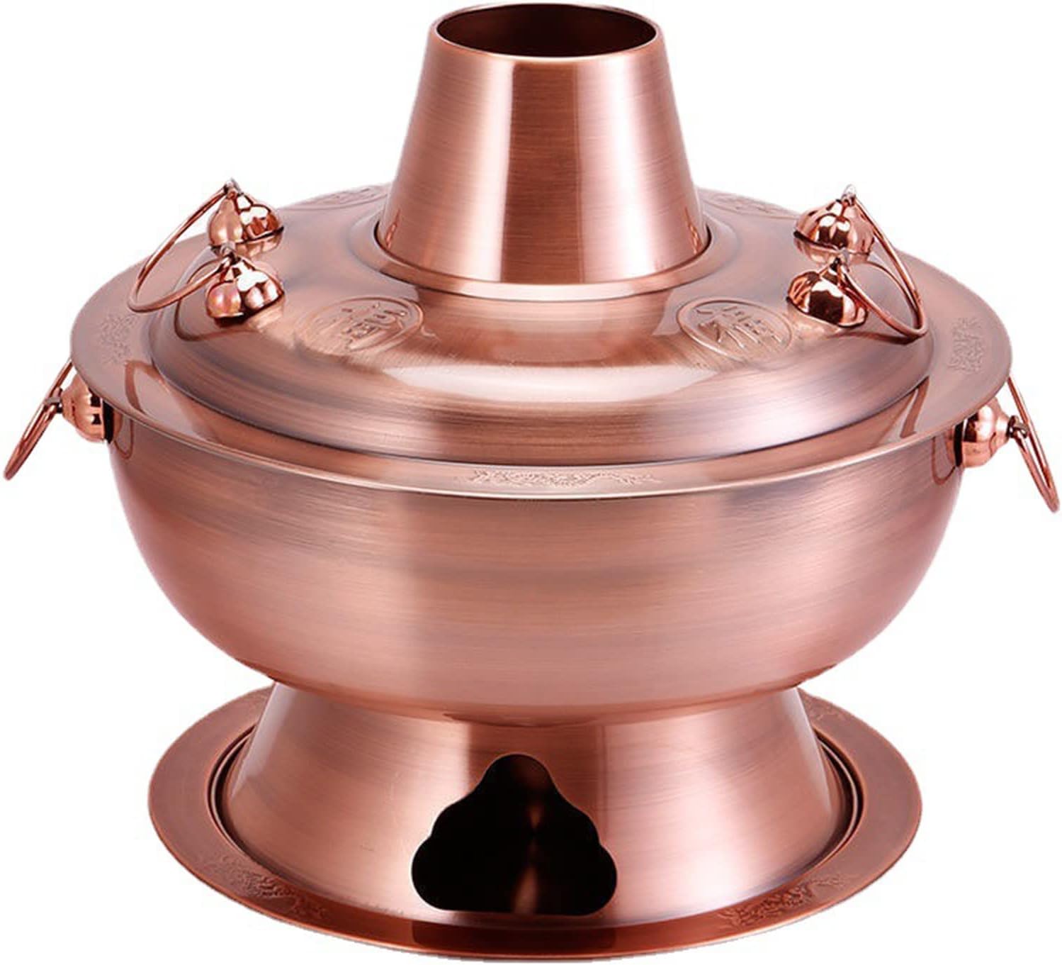 INUUXLG Traditional Chinese Copper Hot Pot, Vintage Shabu-Shabu Hot Pot for Copper Hotpot, Stainless Steel Chinese Shabu Pot Cooker Soup Cookware Party Family Gathering