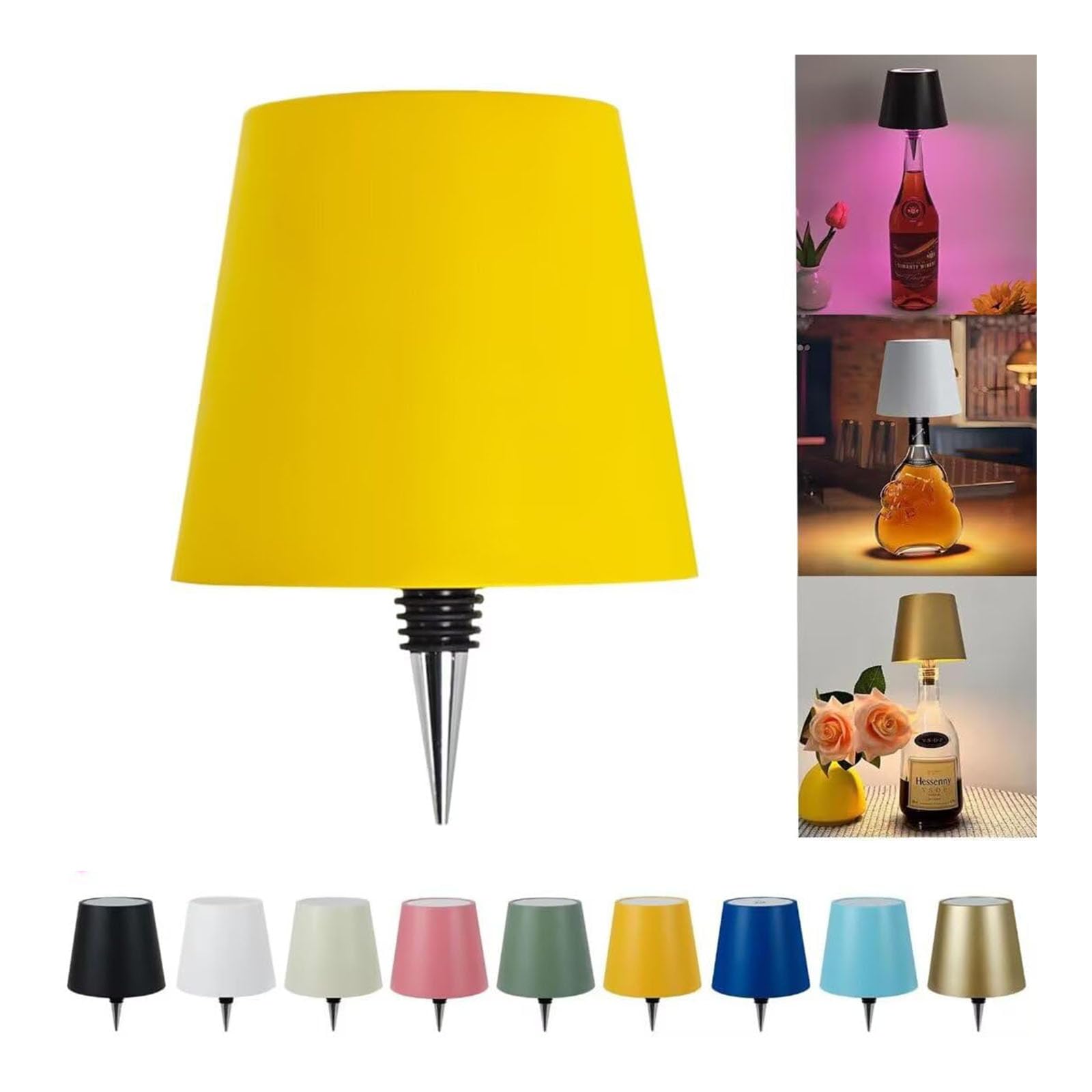 Jorcedi Yellow Wireless Bottle Lamp - Rechargeable Bottle Lights Usb Rechargeable Bottle Lamp Kit, Led Bottle Lamp Wine Bottle Lamp Touch Dimmable Lamp For Bottle (,3 Color)