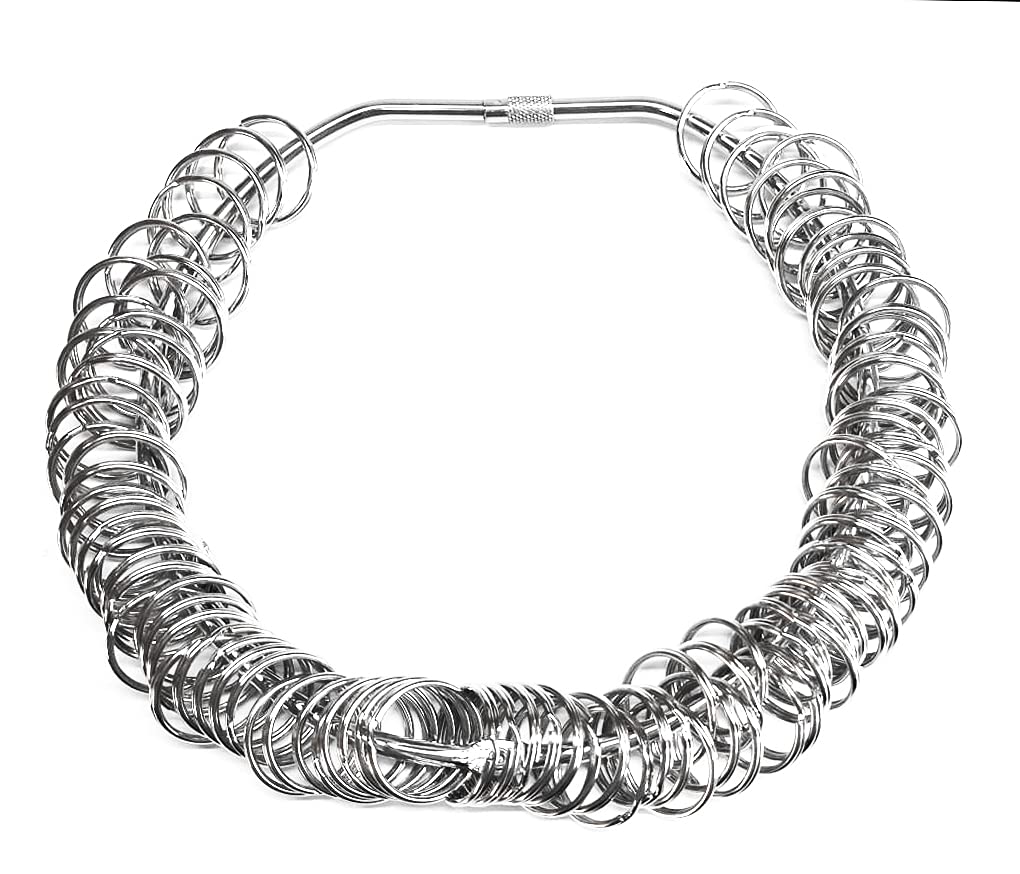 Harts Heavy Duty Nickel Plated Metal Jailers Key Ring with 100 x 25mm split rings - Large 150mm Diameter Hinged with screw clasp