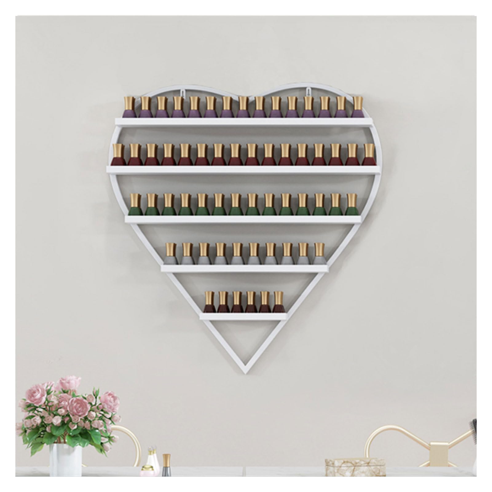 Organizador de esmaltes de uñas de Pared: Soporte de Metal en Forma de corazón para esmaltes de uñas, con diseño Flotante, Ideal para Guardar y organizar esmaltes spas en casa
