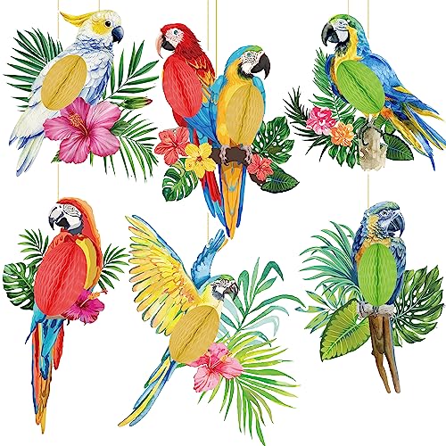 6 Pieces Tropical Birds Honeycomb Paper Cutouts Hanging Parrot for Hawaiian Luau Tropical Party Decorations Summer Jungle Rainforest Theme Birthday Party Home Classroom Decor Supplies