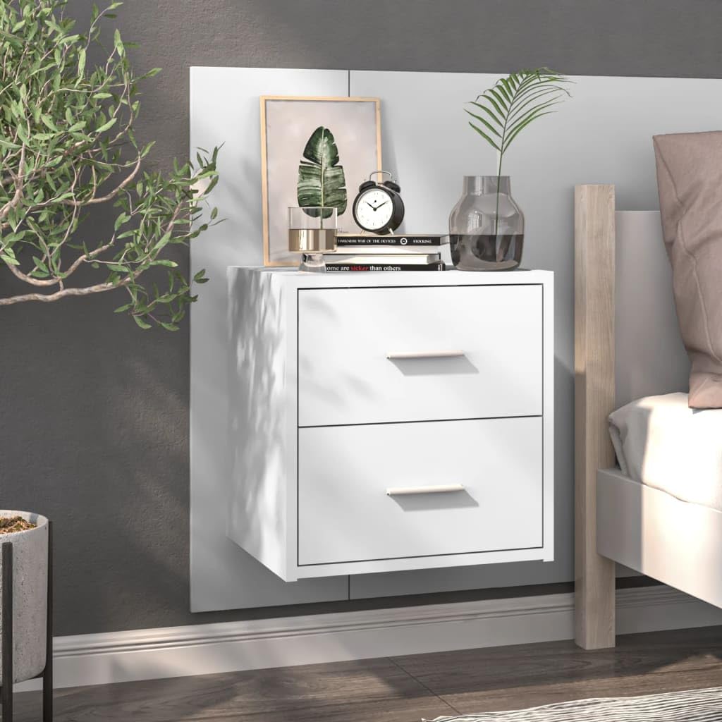 Mesas de noche color blanco brillante flotantes para dormitorios modernos