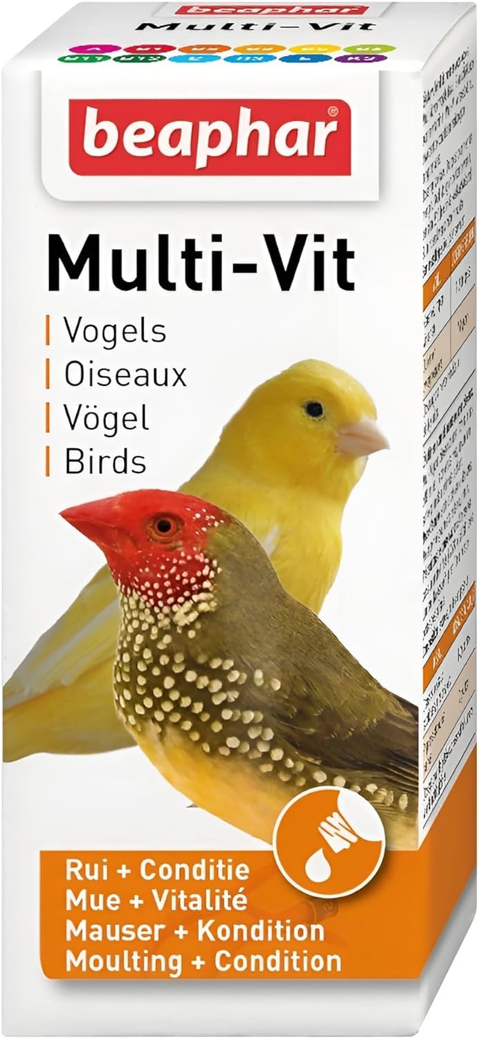Beaphar – Multi-Vit for Birds – Promotes Rapid, Complete Moult While Preventing Feather Plucking – Contains 12 Different Vitamins – Easy-to-Use, Just Mix With Food – Suitable for Birds – 20ml